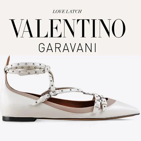 VALENTINO Leather "Love Latch" Cage Ankle Strap Ballet Flats - ITALIAN SIZE 38 - Picture 1 of 13